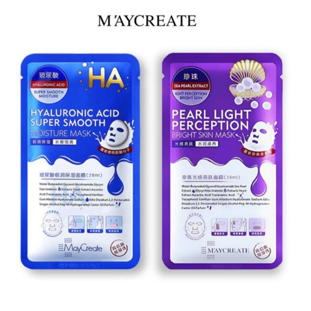 Mặt Nạ Dưỡng Ẩm Dưỡng Trắng Da HA Maycreate Mask Ha 1 miếng Hàng Nội Địa Trung