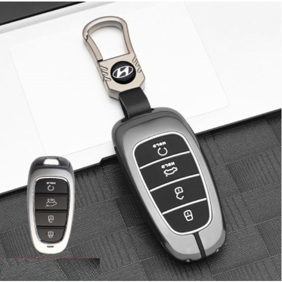 Ốp Chìa Khóa Ô tô Hyundai Santafe 2021- 2022, Tucson 2022 (4 nút) - Chất Liệu Kim Loại Metal Cao Cấp