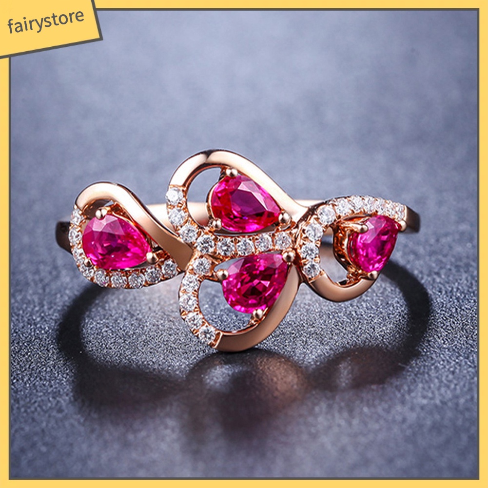 Nhẫn Hợp Kim Hình Chiếc Lá Đính Đá Ruby Giả Xinh Xắn