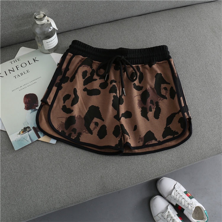 Quần short thể thao lưng cao ống rộng họa tiết da báo thời trang cho nữ