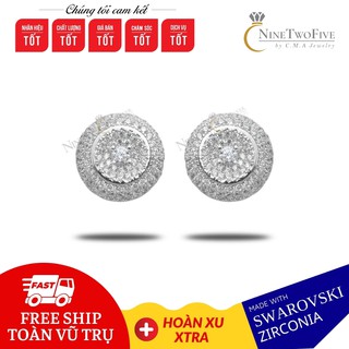 Bông tai bạc phủ rhodium đính đá cz- bông tai nụ tròn full đá quý phái - e-no1019