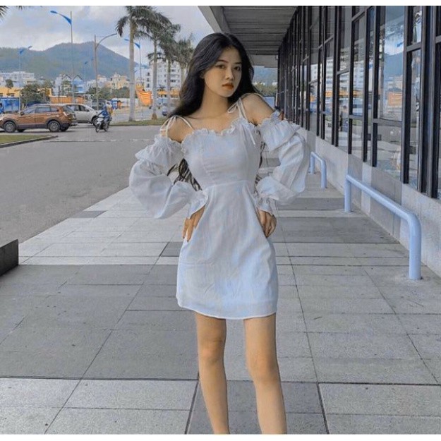 Đầm hai dây rớt vai tay bo - Chang Dress