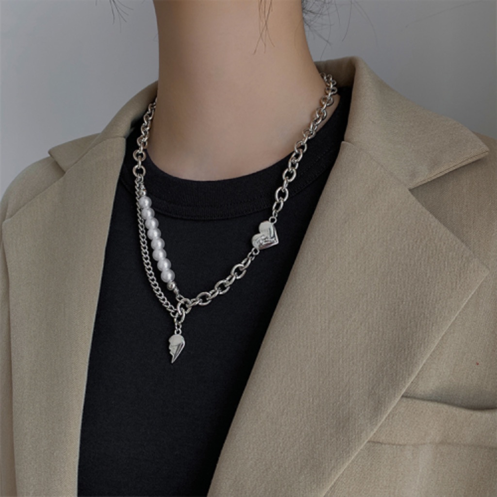 Vòng cổ Hình Đôi Cánh Đính Ngọc Trai Phong Cách Hàn Quốc Sang Trọng