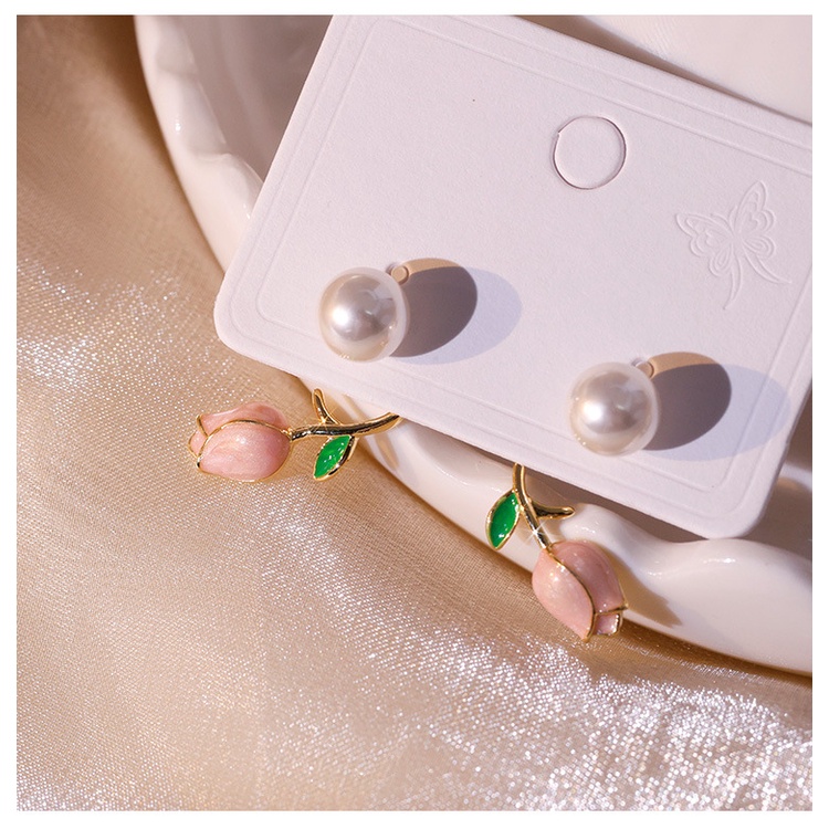 Hoa Tai Hình Hoa Tulip Đính Ngọc Trai / Trái Tim Thiết Kế Hiện Đại Thời Trang Cho Nữ