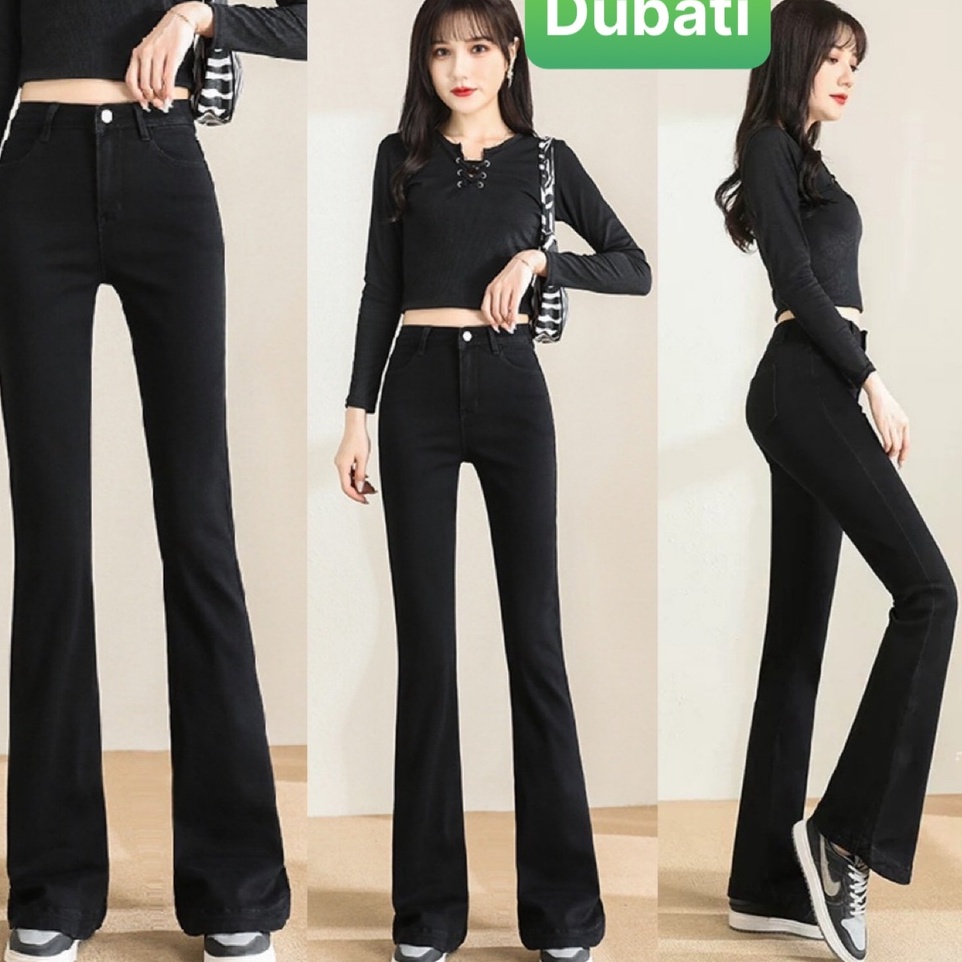 QUẦN JEAN NỮ CHẤT BÒ ỐNG LOE DÁNG DÀI DẬP GÂN LƯNG CAO NÂNG MÔNG DÁNG CAO NGỌC NGÀ PHONG CÁCH SÀNH ĐIỆU - DUBATI FASHIO