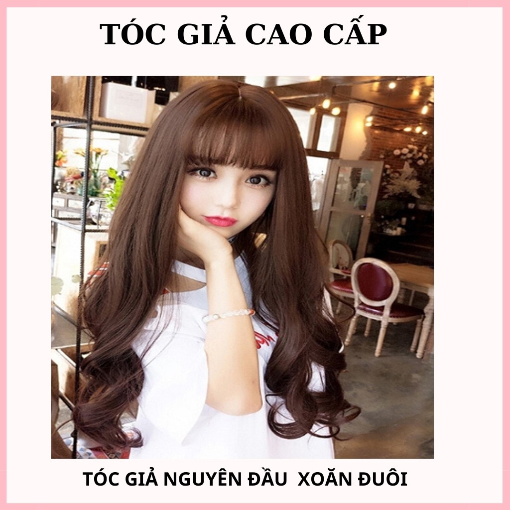 Tóc giả nguyên đầu xoăn đuôi, 60cm , tặng kèm lưới trùm tóc, mã số c8136