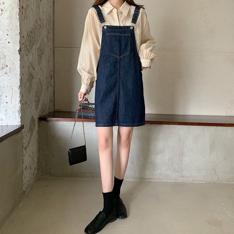 Váy yếm denim dáng rộng kiểu mới dễ phối đồ 36926