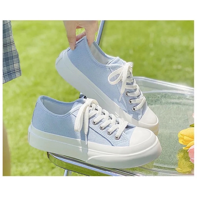 Giày Thể Thao Nam Nữ Màu Xanh Pastel Hồng Trắng Đen Sneaker Vải Thể Thao Buộc Dây Đế Bằng Bánh Mì Basic Loại 1 Đủ Size