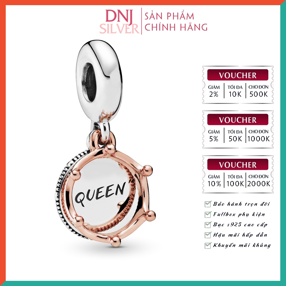 Charm bạc 925 cao cấp, hàng chuẩn bạc - Charm Queen &amp; Crown thích hợp để mix vòng tay charm - DN236