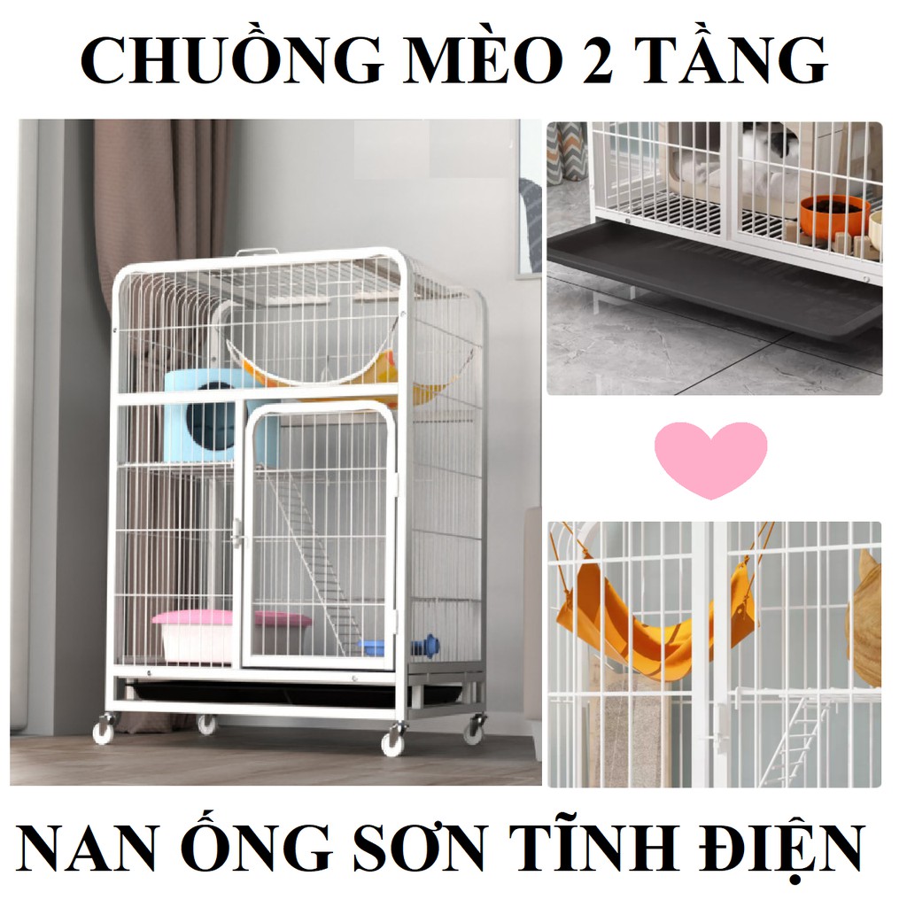 [Hỏa Tốc Trong Ngày] Chuồng mèo 2 tầng nan ống sơn tĩnh điện thông minh cao cấp