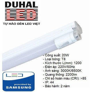 Bộ đèn LED tuýp 1,2m 20W DUHAL ( sáng trắng 6500K)