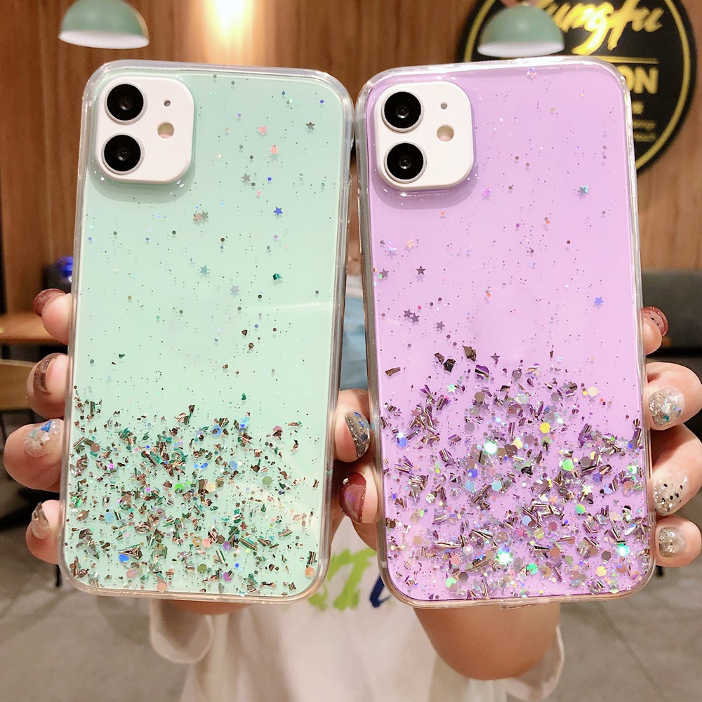 OPPO A37 A57 A39 A59 F1S A71 A83 A7 A5S A92S A52 A72 A92 A91 A8 F15 F11 Pro F9 F7 F5 Bling Sequins Star Glitter Phone Case Soft Clear TPU Back Cover