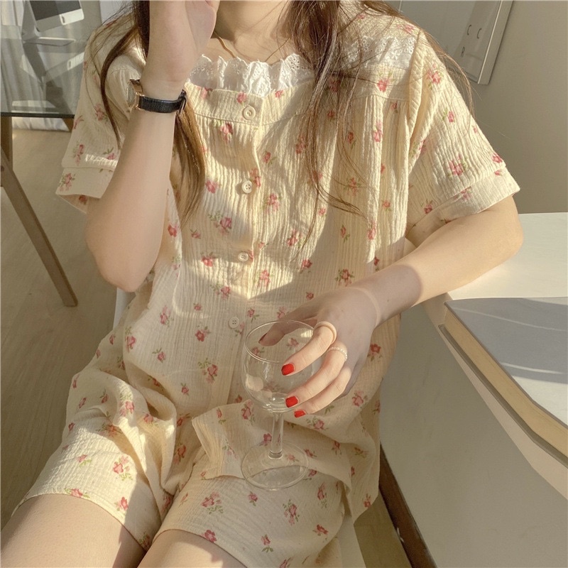 [Order] Bộ đồ ngủ hoa nhí Ulzzang Hàn Quốc chất xô muslin mặc siêu thích | BigBuy360 - bigbuy360.vn