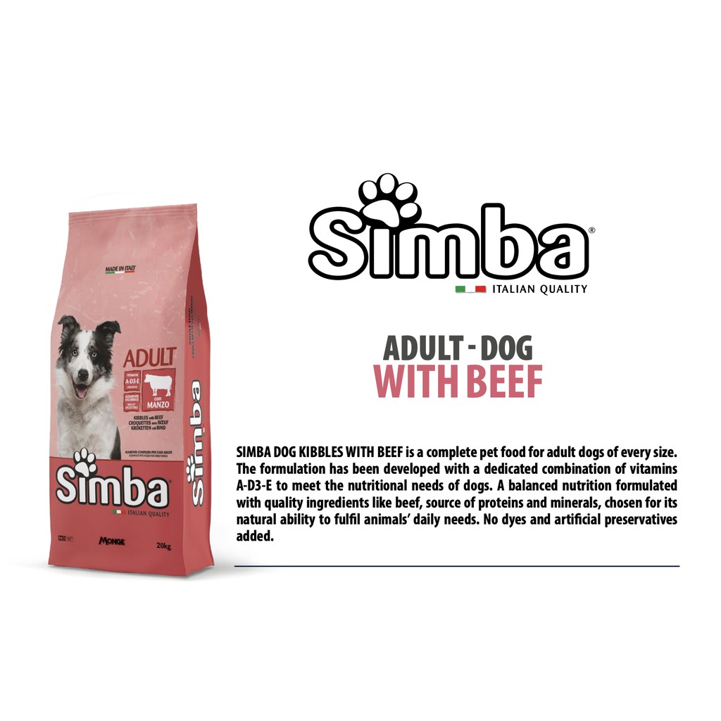 Hạt cho chó lớn Simba italy 1kg 4kg, thức ăn vị gà bò cho cún trưởng thành lớn Con Mèo Xiêm Shop