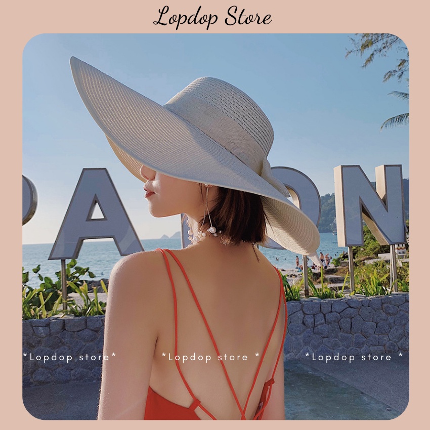 Mũ nón cói đi biển nữ vành lớn đai nơ phong cách vintage chống nắng –LOPDOP OFFICAL