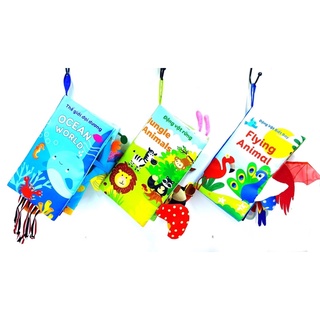 Combo 3 cuốn Sách vải TƯƠNG TÁC Đoán đuôi con vật giành cho bé từ sơ sinh đến 6 tuổi sản xuất tại việt Nam