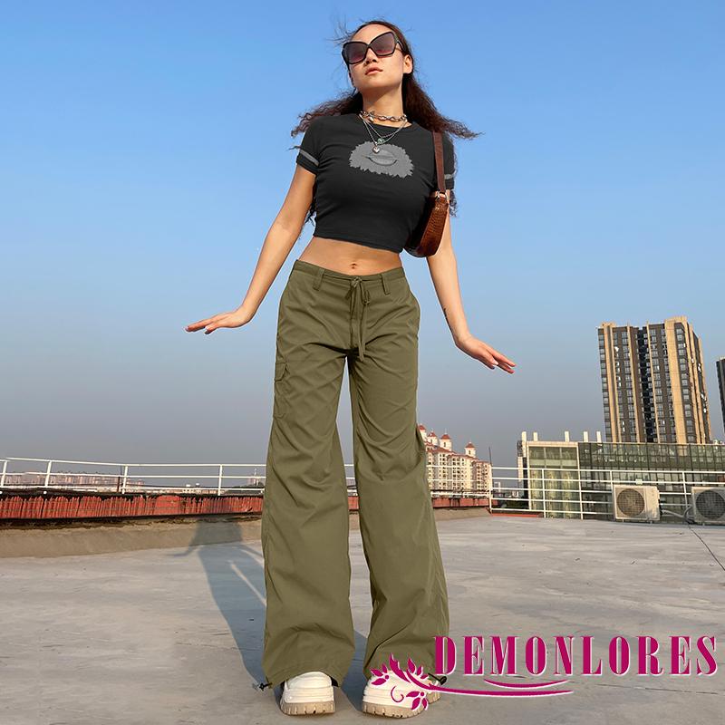 Quần Ống Rộng Màu Trơn Cài Nút Có Túi Màu Sắc Đơn Giản Thời Trang Cho Nữ