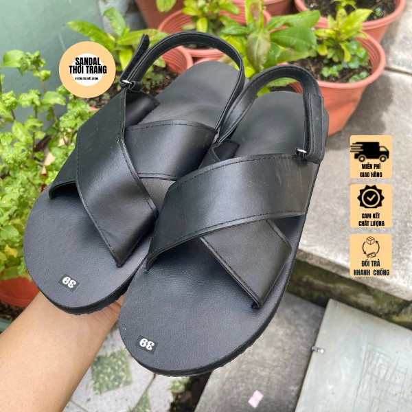 Dép quai hậu nữ nam, SANDALTHOITRANG Sandal nữ đi học A9 Nâu/Đen full size 30-44