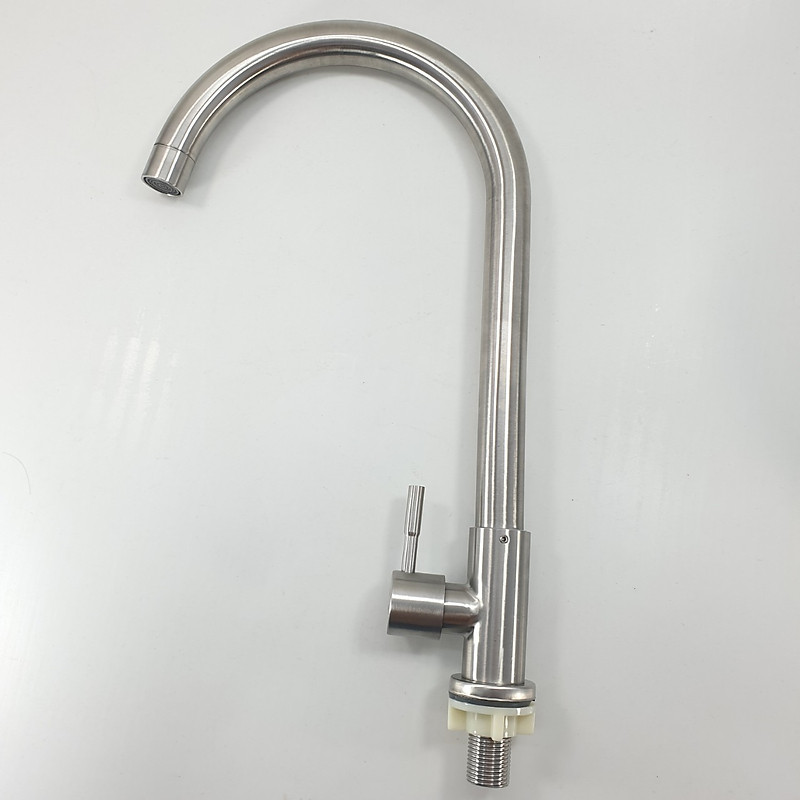 Vòi Rửa Chén Bát Lạnh phi 24mm inox SUS 304, xước mờ ống cong lớn lựa chọn Dây cấp nhựa,inox