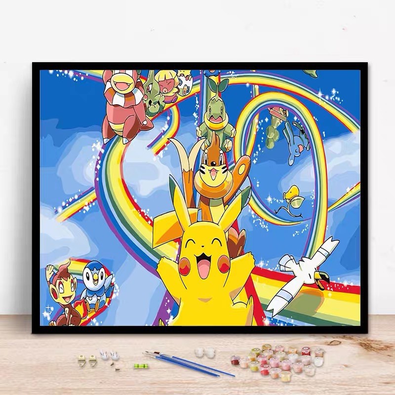 PiKaChu Tranh Sơn Dầu Số Hoá, Tranh Tô Màu Theo Số Pikachu đã căng khung