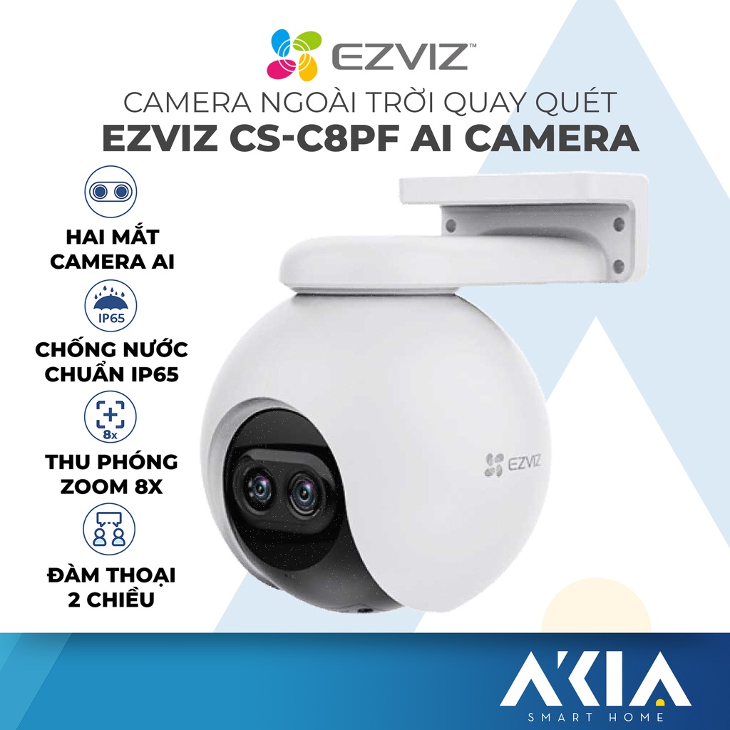 Camera ngoài trời ezviz c8pf, kết nối wifi, xoay 360 độ, 2 ống kính AI, zoom 8x, chế độ 2 màn hình, chống nước ip66