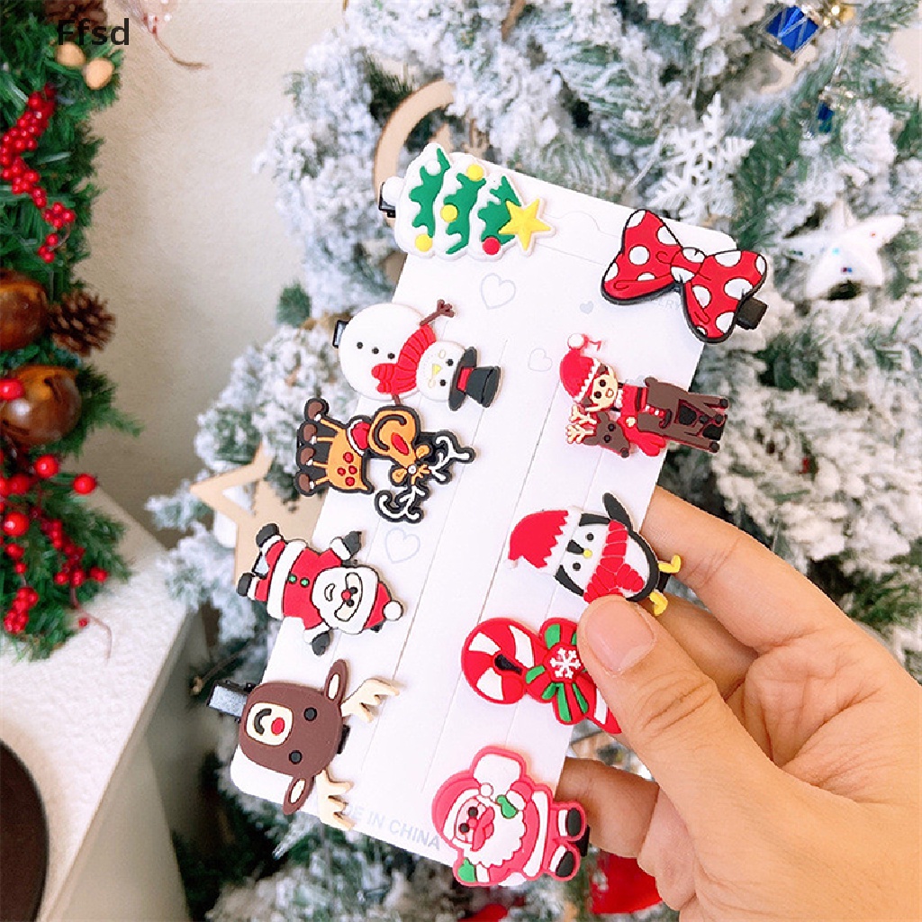 {Ffsd} Set 10 Kẹp Tóc Hình Cây Thông Giáng Sinh Dễ Thương Cho Bé Gái * Bán Chạy