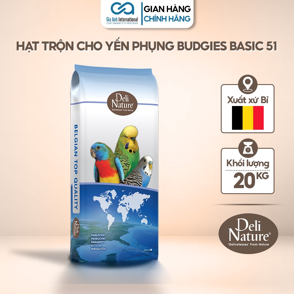 Hạt Trộn Bổ Sung Dinh Dưỡng Dành Cho Yến Phụng - Deli Nature Budgies Kích Thước Hạt Vừa Phải, Dễ Ăn, Tiêu Hoá Bao 20kg