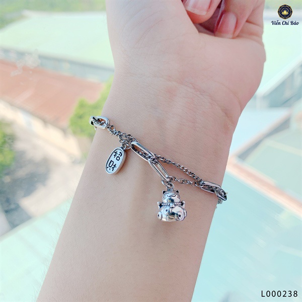 Lắc tay bạc bạc nữ Charm Mèo thần tài bạc Thái 925 thời trang phụ kiện trang sức nữ Viễn Chí Bảo L000238