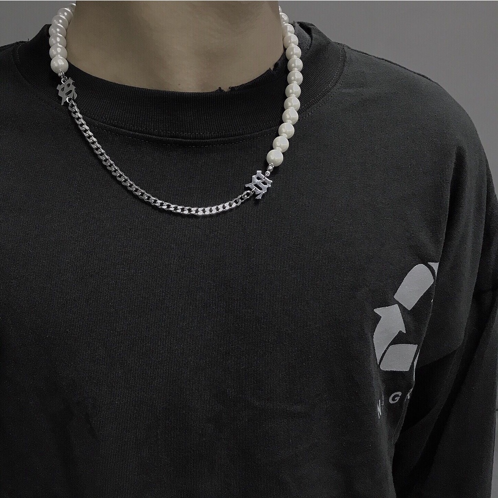 Vòng Cổ Choker / Vòng Đeo Tay Xỏ Ngọc Trai Nhân Tạo Dây Màu Bạc Phong Cách Hàn Quốc