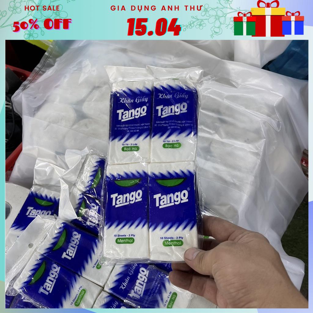 Com bo 4 bịch giấy Tango 10 tờ 2 lớp giá siêu rẻ - Khăn giấy tiện dụng dễ dang mang theo.