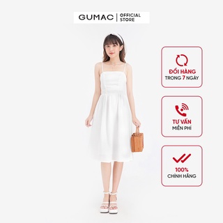Đầm váy nữ dáng xòe 2 dây GUMAC DB650 chất liệu Linen cao cấp