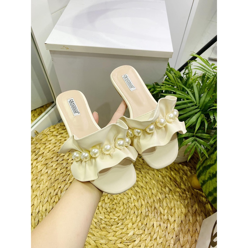 Dép sục nữ quai nhún bèo đính ngọc