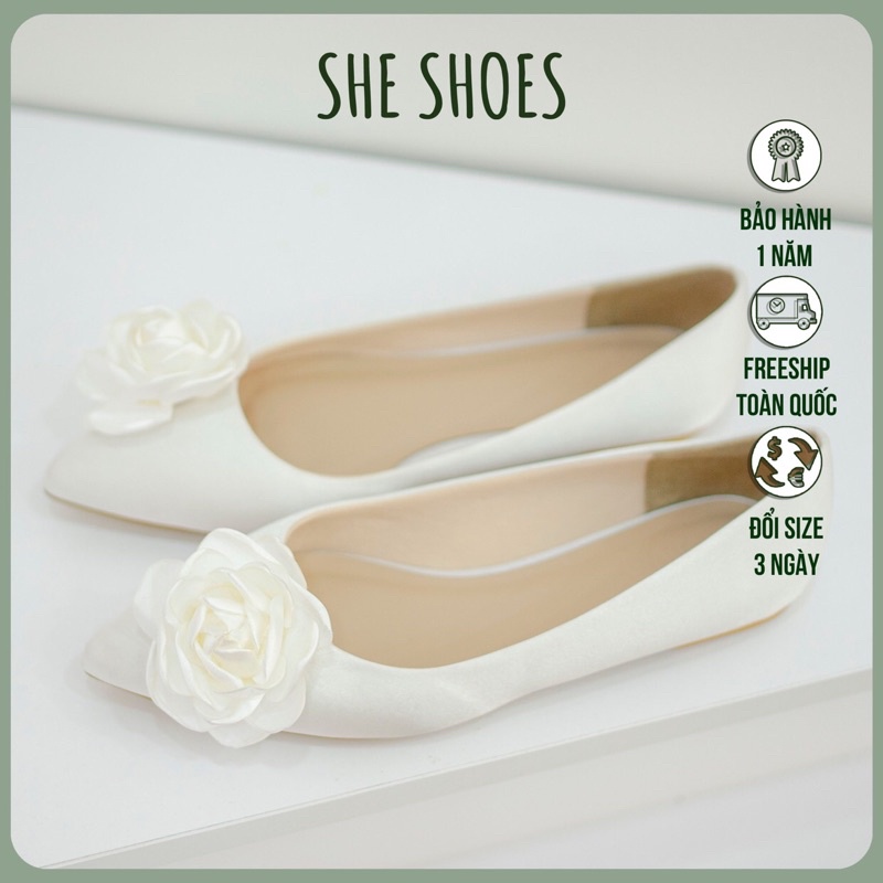 Giày cưới búp bê ♥️Freeship♥️ Giày màu trắng cô dâu cao cấp ĐỘC QUYỀN BỞI SHESHOES - GC01004