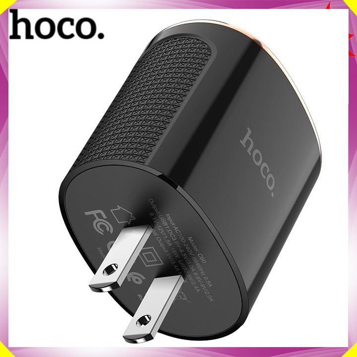 Sản phẩm  Củ sạc nhanh tích hợp 2 cổng USB Quick Charge 3.0,  18W nhãn hiệu Hoco: Mã C60