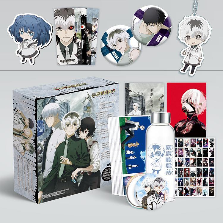 (120) Hộp quà tặng anime Tokyo ghoul mini có ảnh thẻ, ảnh dán, vòng tay, ảnh thẻ, postcard anime chibi