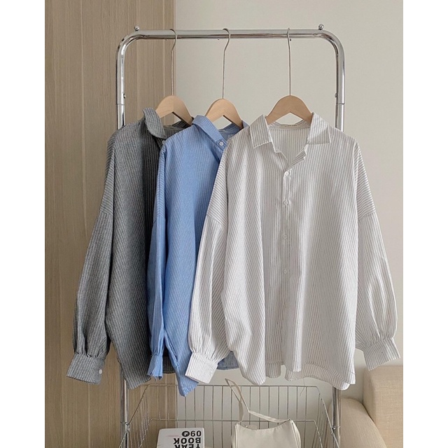 [ RẺ VÔ ĐỊCH] Áo sơ mi kẻ sọc tay bồng mặc đi học, đi chơi ( màu Trắng / Xanh / Xám ) | BigBuy360 - bigbuy360.vn