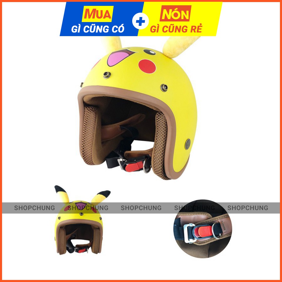 Mũ bảo hiểm 3/4 Pikachu-Doremon-Gấu