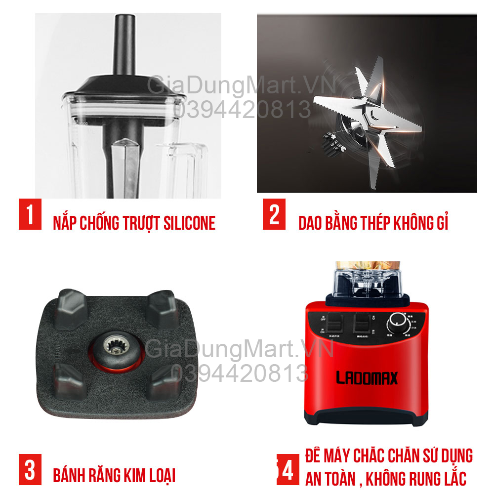 [Có sẵn]Máy Xay Công Nghiệp LADOMAX Xay Thịt, Xay Bột, Xay Hoa Quả,Công Suất 2200W, 2L, Lưỡi Dao Sắc Bén, Bảo Hành 1 Năm