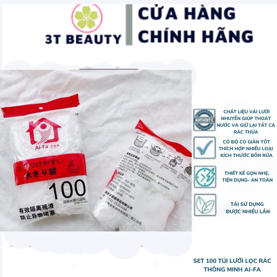 SET 100 Túi Lưới Lọc Rác Thông Minh Ai-Fa Cho Bồn Rửa Chén Bát - Hàng Có Chun.