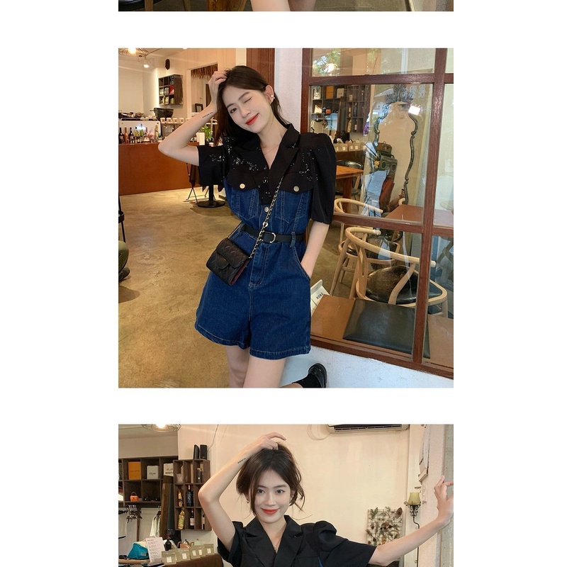 Jumpsuit denim dạng ngắn thời trang nữ mùa hè