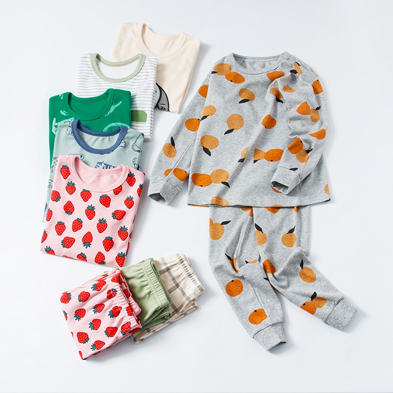 Bộ đồ ngủ tay dài chất liệu cotton phong cách Hàn Quốc thời trang mùa thu xinh xắn cho bé 3-14 tuổi