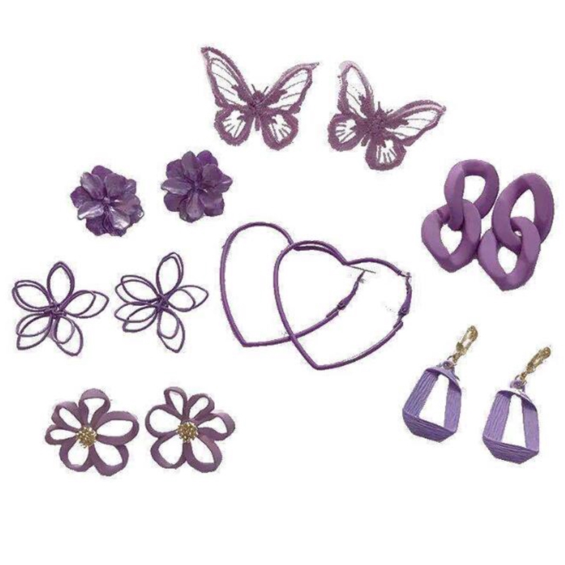 Bông tai dài hình bướm đính đá màu tím phong cách retro