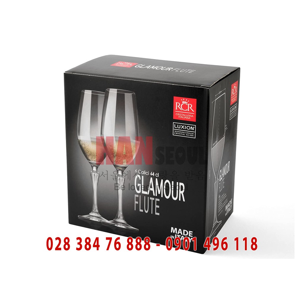 Bộ 6 ly pha lê rượu champagne RCR của Ý dòng Luxion ® Glamour FLUTE 440ml (Goblet for Champagne)