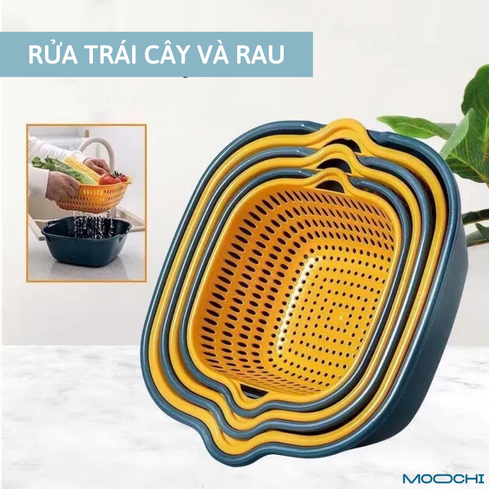 Combo Rổ Nhựa 6 Món Kèm Chậu Rửa Rau Củ , Đựng Hoa Quả Trái Cây 2 Lớp Cao Cấp