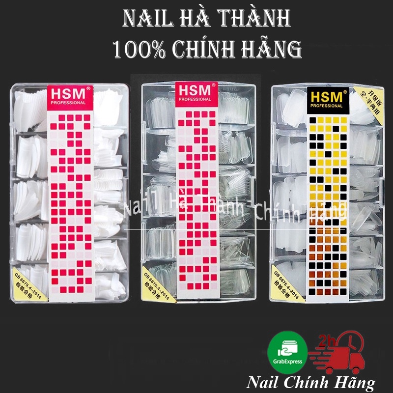 Móng úp tay giả đủ phom vuông thang nhọn bầu HSM chính hãng nhám đục trong chuẩn size Hàn Quốc nail 500 móng