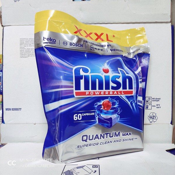 [khuyến mại dụng thử ] 2 Viên rửa bát Finish Quantum Max trong hộp 60 viên