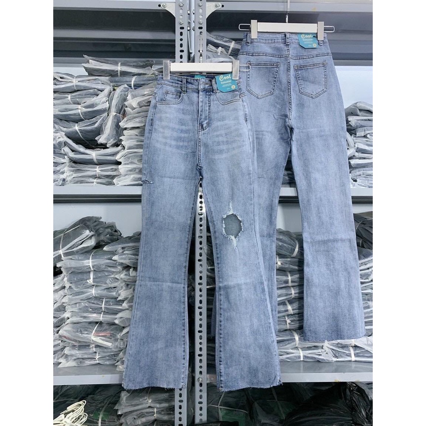 Quần jean nữ ống loe kiểu rách cá tính 9 tấc J10