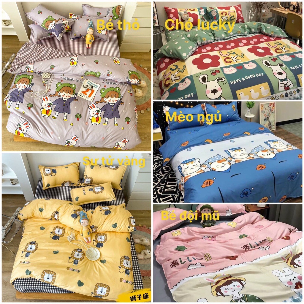 Sét chăn ga gối 4 món cotton poly nhập khẩu Hàn Quốc Các MẪU HOẠT HÌNH