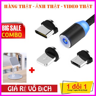 Cáp sạc điện thoại dây nam châm 3 đầu đa năng hỗ trợ sạc nhanh dây dù siêu bền