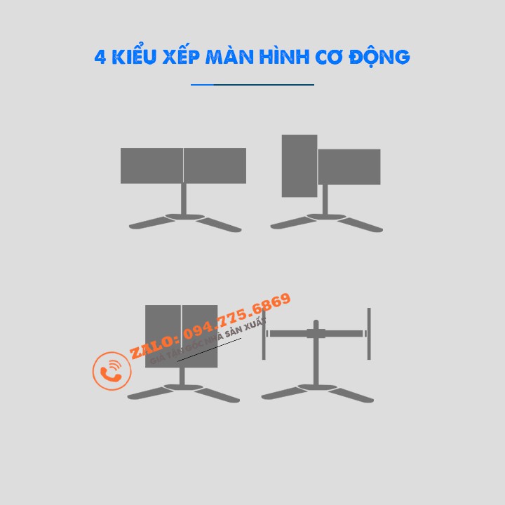 Giá Treo Hai Màn Hình Máy Tính Đặt Bàn - Tay Đỡ 2 Màn Hình Để Bàn - Model: M042 - Hỗ Trợ Màn 17 - 27 Inch - Xoay 360 Độ